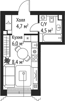 Планировка — Сет, Студия, 24 м²