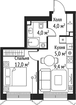 Планировка — Сет, 2-комн., 34 м²