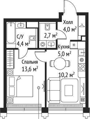 Планировка — Сет, 2-комн., 40 м²