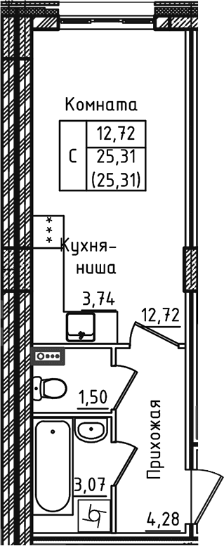 Планировка — Зеленый город, Студия, 25 м²