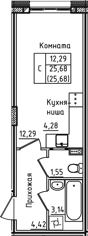 Планировка — Зеленый город, Студия, 26 м²
