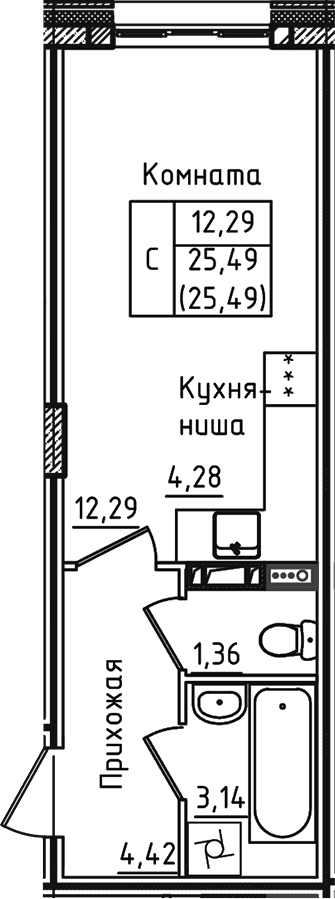 Планировка — Зеленый город, Студия, 25 м²