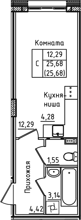 Планировка — Зеленый город, Студия, 26 м²