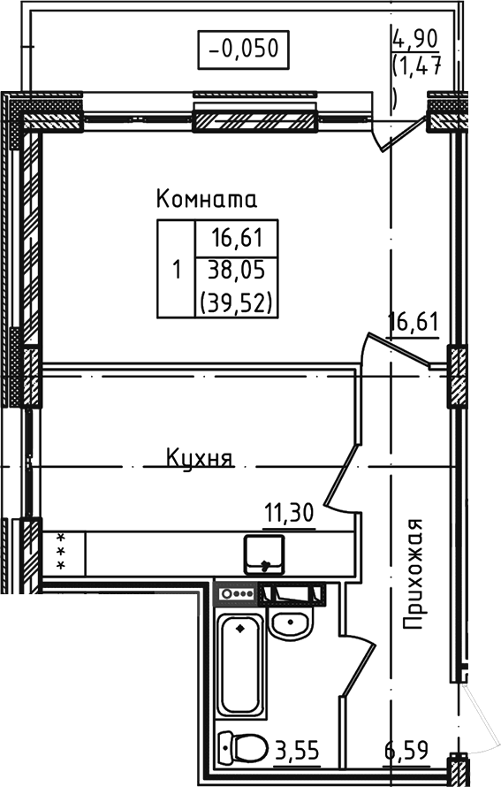 Планировка — Зеленый город, 1-комн., 38 м²