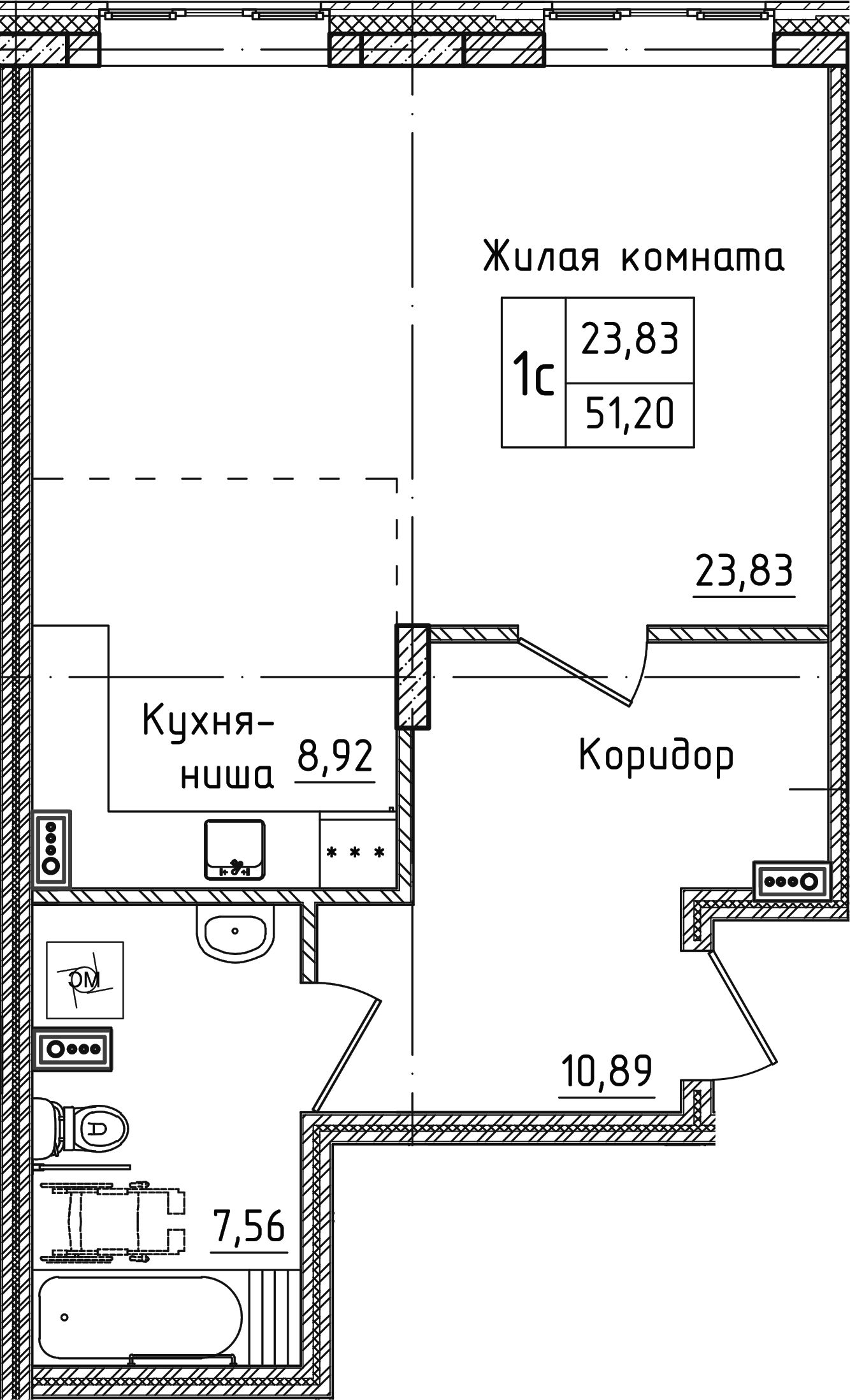 Планировка — Зеленый город, Студия, 51 м²
