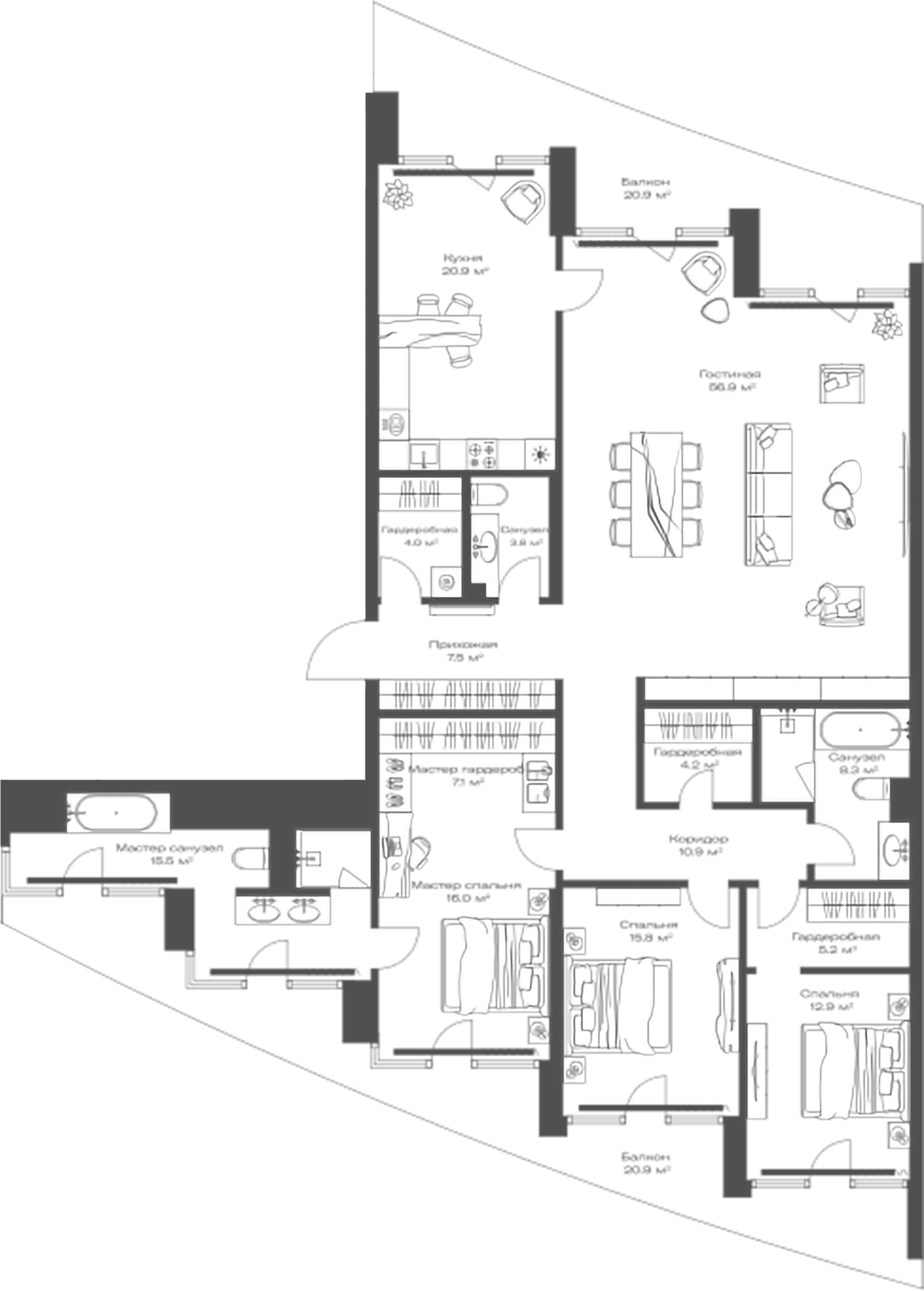 Планировка — Опус, 4-комн., 189 м²