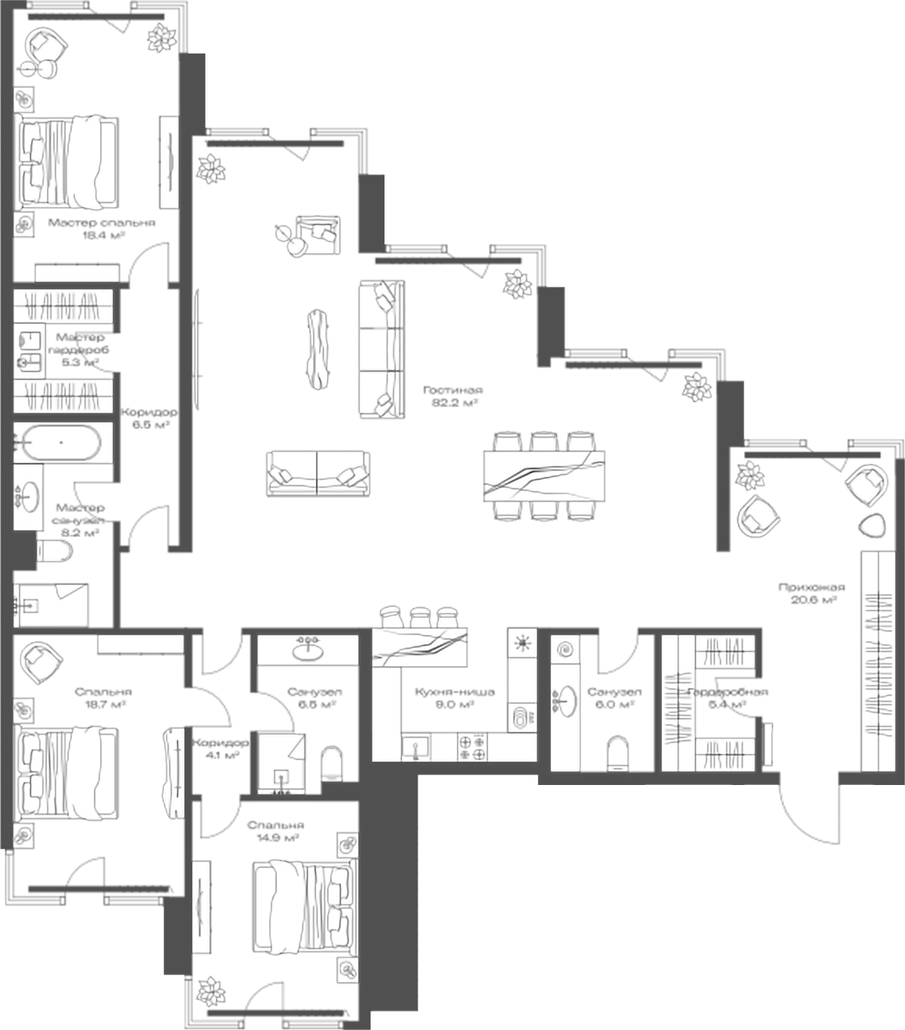 Планировка — Опус, 4-комн., 206 м²