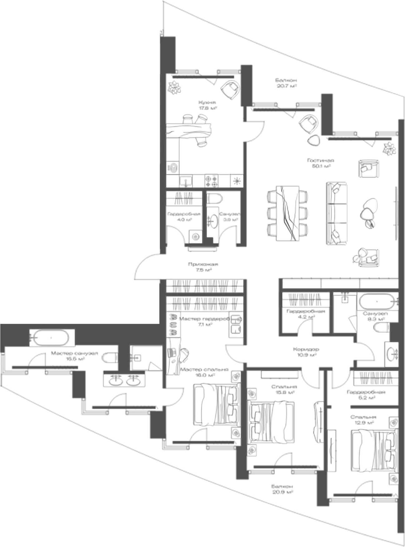 Планировка — Опус, 4-комн., 179 м²