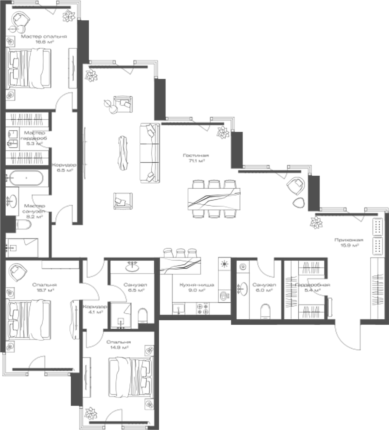 Планировка — Опус, 4-комн., 188 м²