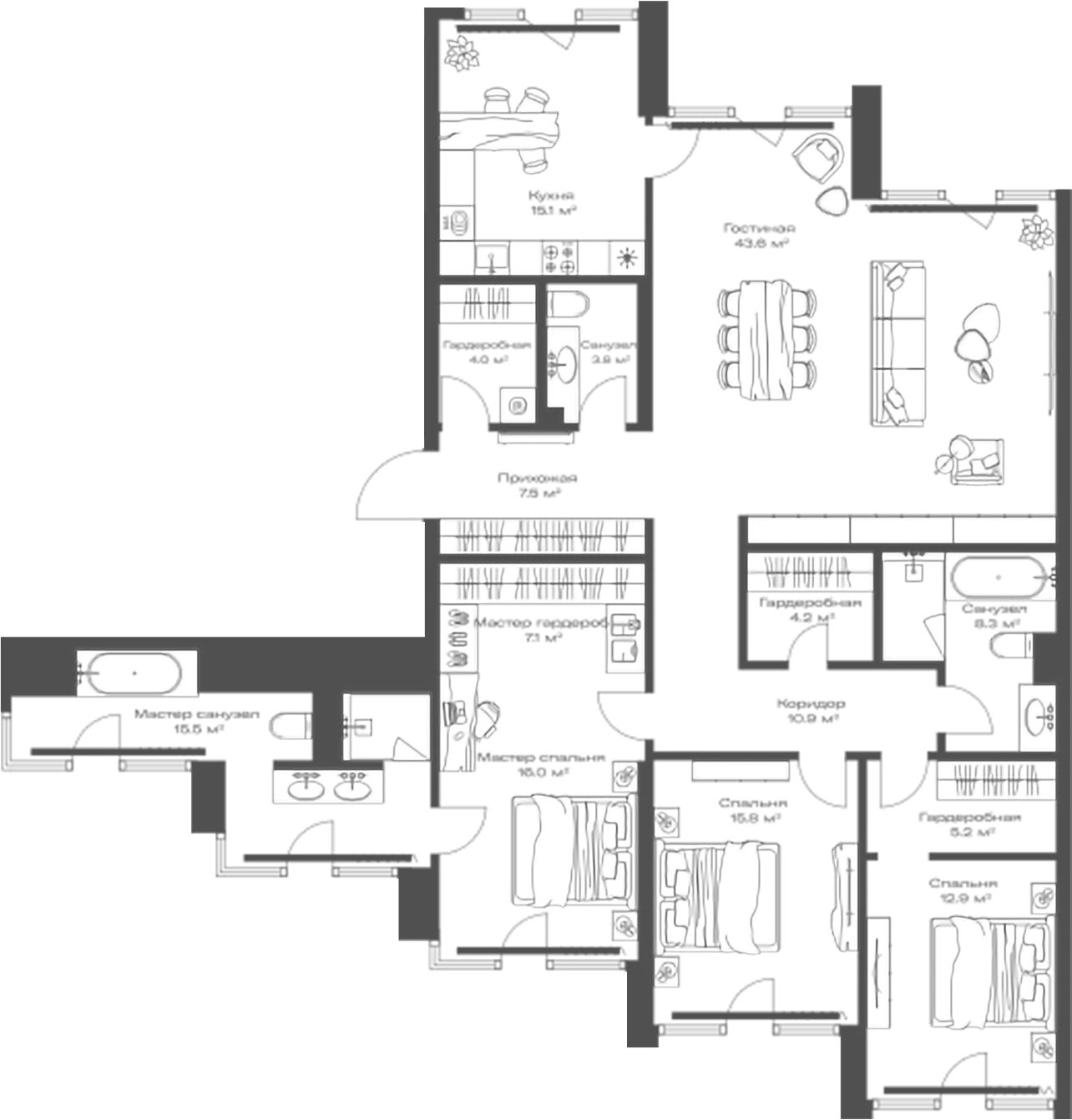 Планировка — Опус, 4-комн., 170 м²