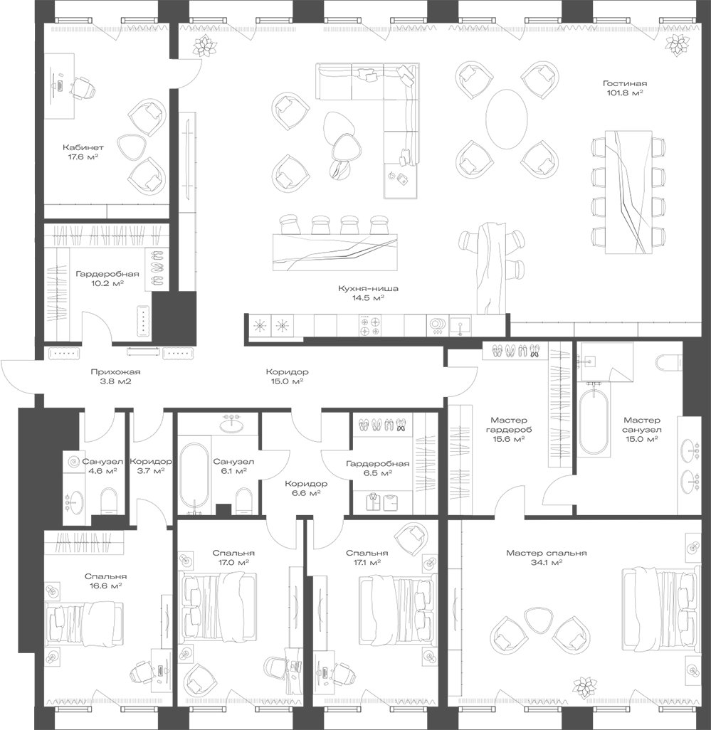 Планировка — Опус, 5-комн., 306 м²