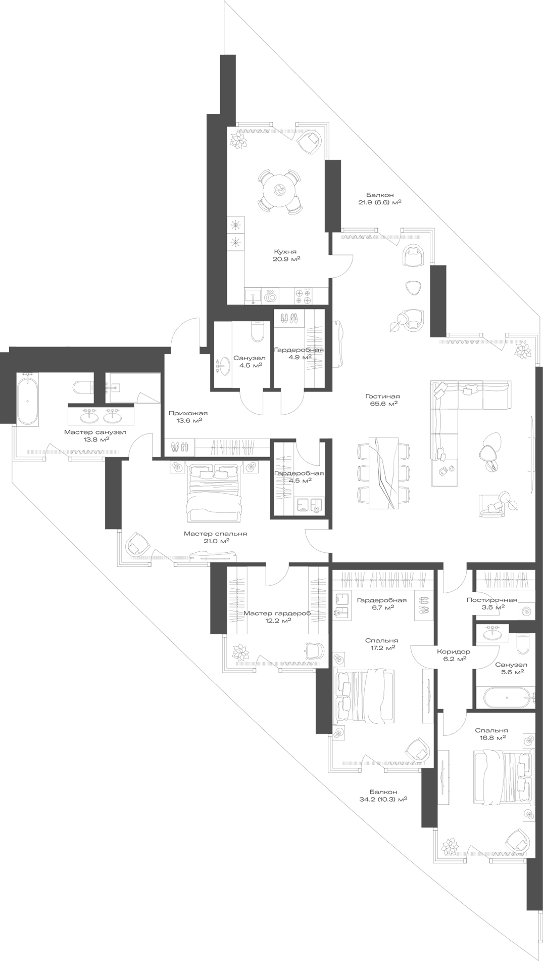 Планировка — Опус, 4-комн., 220 м²