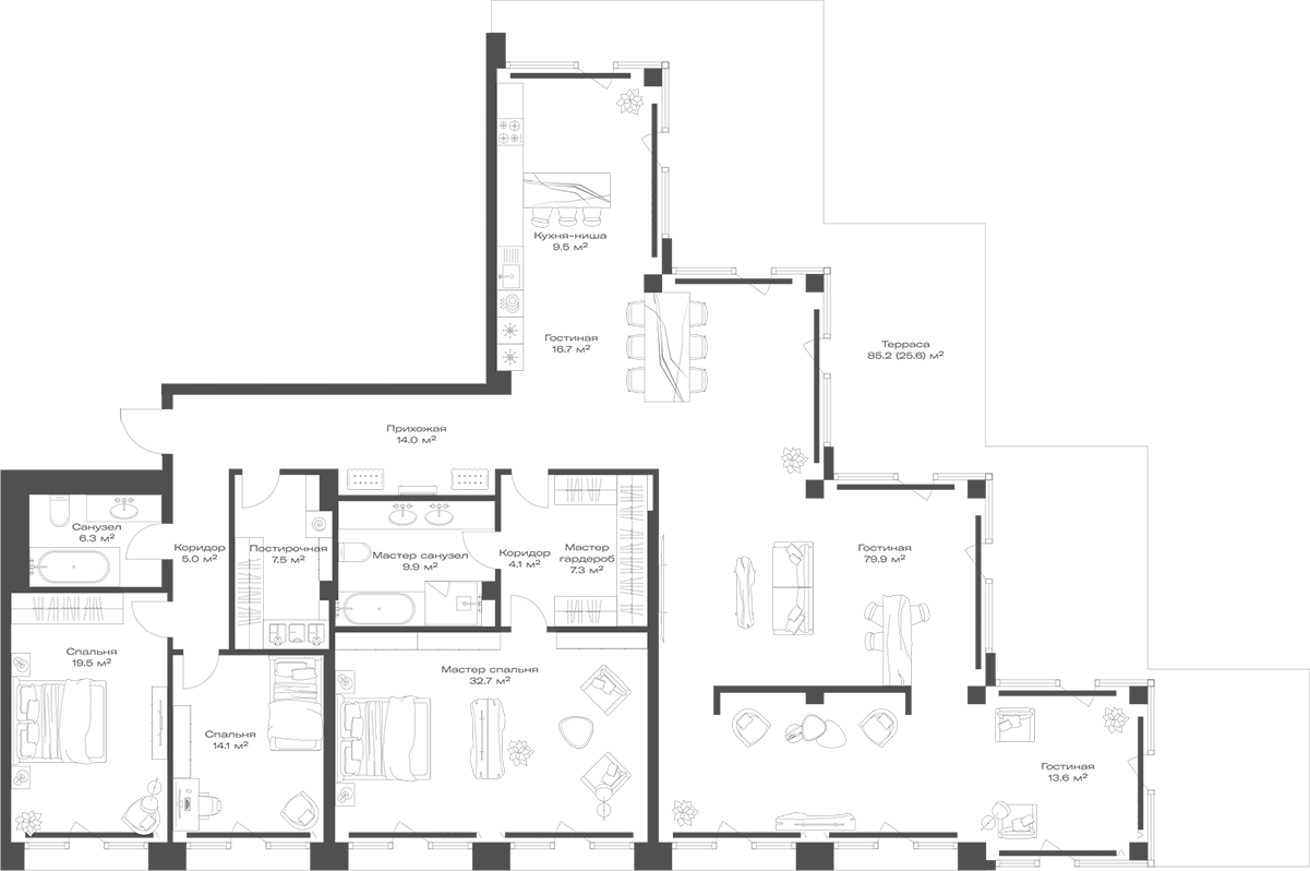 Планировка — Опус, 4-комн., 241 м²