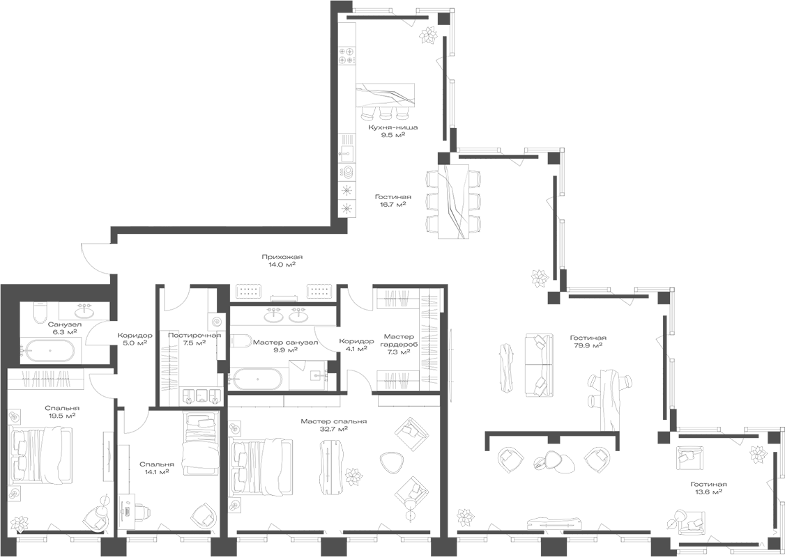 Планировка — Опус, 4-комн., 241 м²
