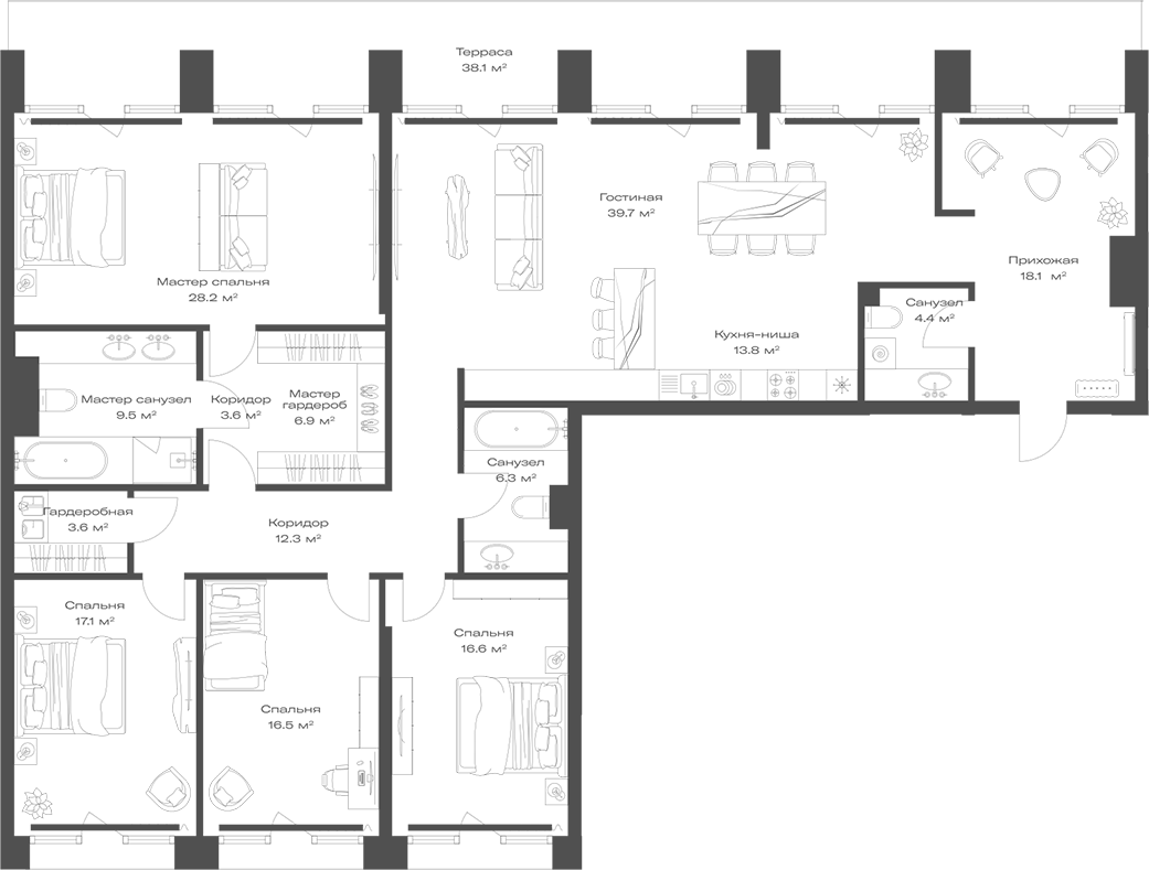 Планировка — Опус, 5-комн., 197 м²