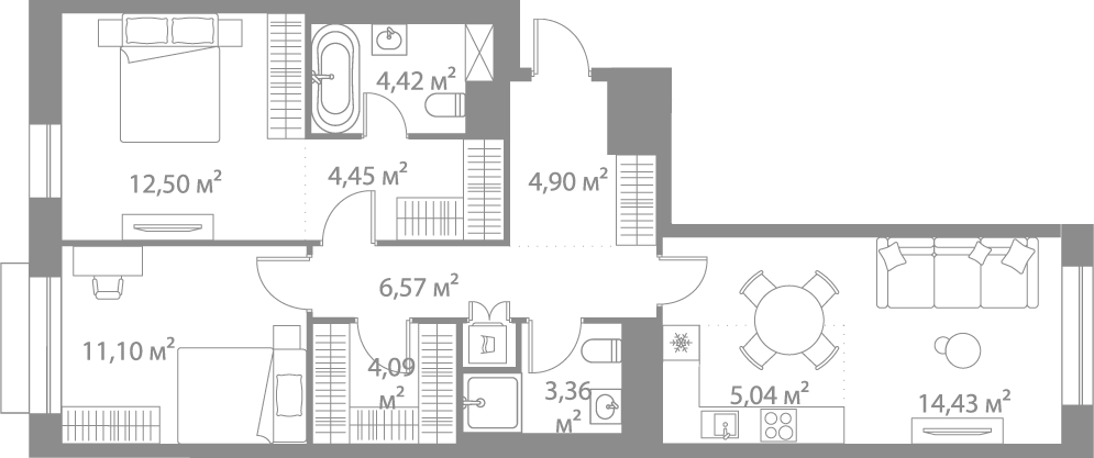 Планировка — LIFE Варшавская, 3-комн., 71 м²