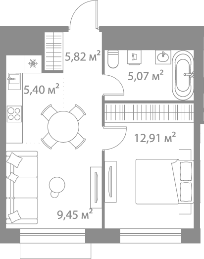 Планировка — LIFE Варшавская, 2-комн., 39 м²