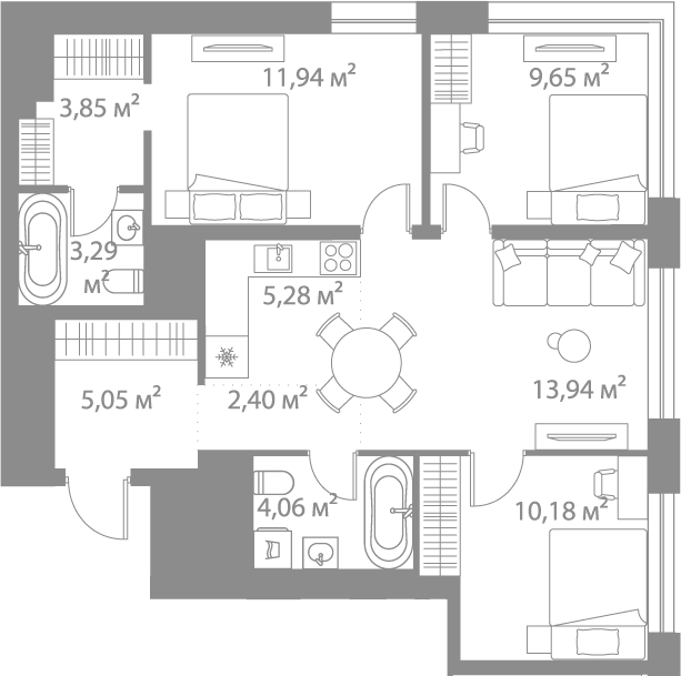 Планировка — LIFE Варшавская, 4-комн., 70 м²