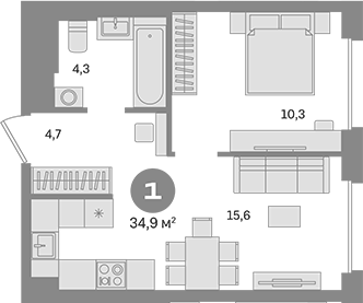 Планировка — Квартал Герцена, 1-комн., 35 м²