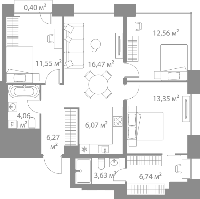 Планировка — LIFE Варшавская, 4-комн., 81 м²