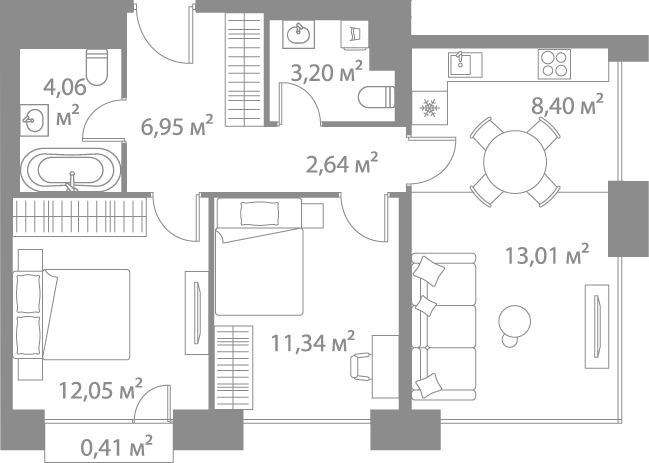 Планировка — LIFE Варшавская, 3-комн., 62 м²