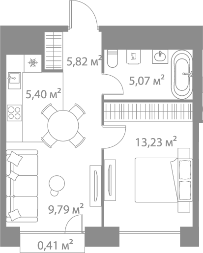 Планировка — LIFE Варшавская, 2-комн., 39 м²