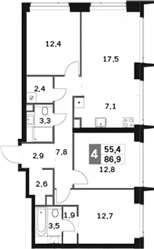 Планировка — Amber City, 4-комн., 87 м²
