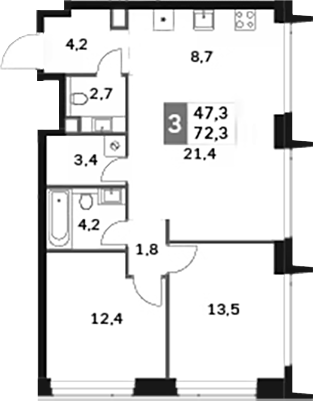 Планировка — Amber City, 3-комн., 72 м²