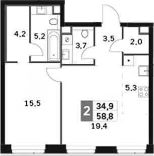 Планировка — Amber City, 2-комн., 59 м²