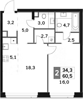 Планировка — Amber City, 2-комн., 61 м²