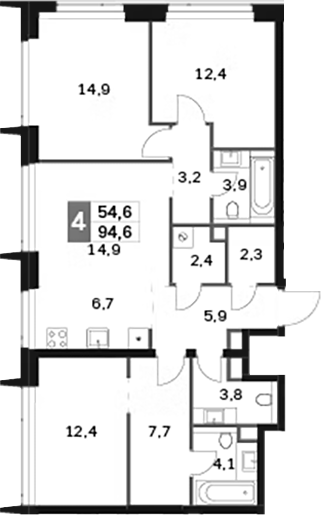 Планировка — Amber City, 4-комн., 95 м²