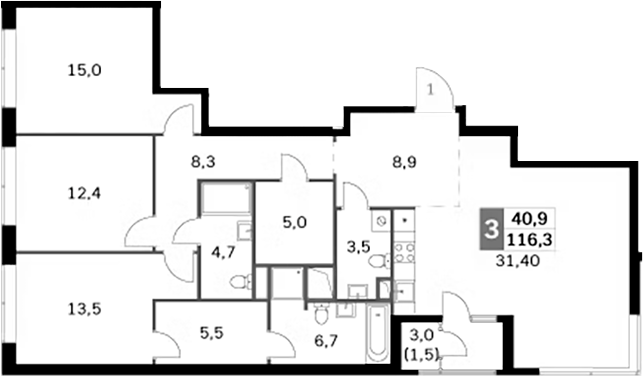 Планировка — Sky Garden, 4-комн., 115 м²