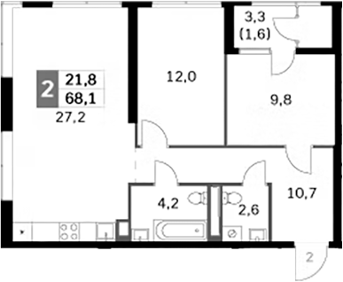 Планировка — Sky Garden, 3-комн., 67 м²