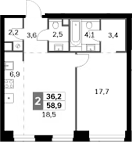 Планировка — Amber City, 2-комн., 59 м²