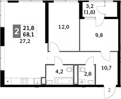 Планировка — Sky Garden, 3-комн., 67 м²