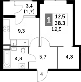 Планировка — Sky Garden, 1-комн., 37 м²