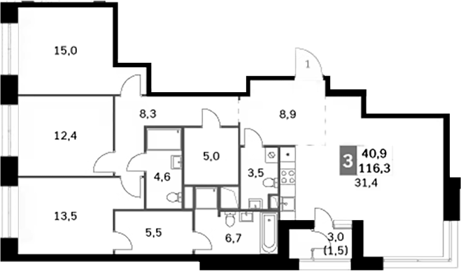 Планировка — Sky Garden, 4-комн., 115 м²