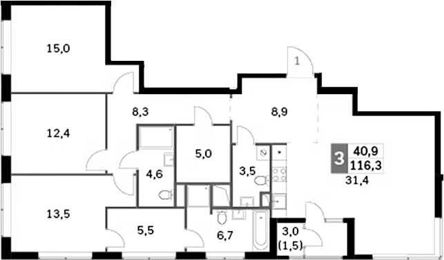 Планировка — Sky Garden, 4-комн., 115 м²