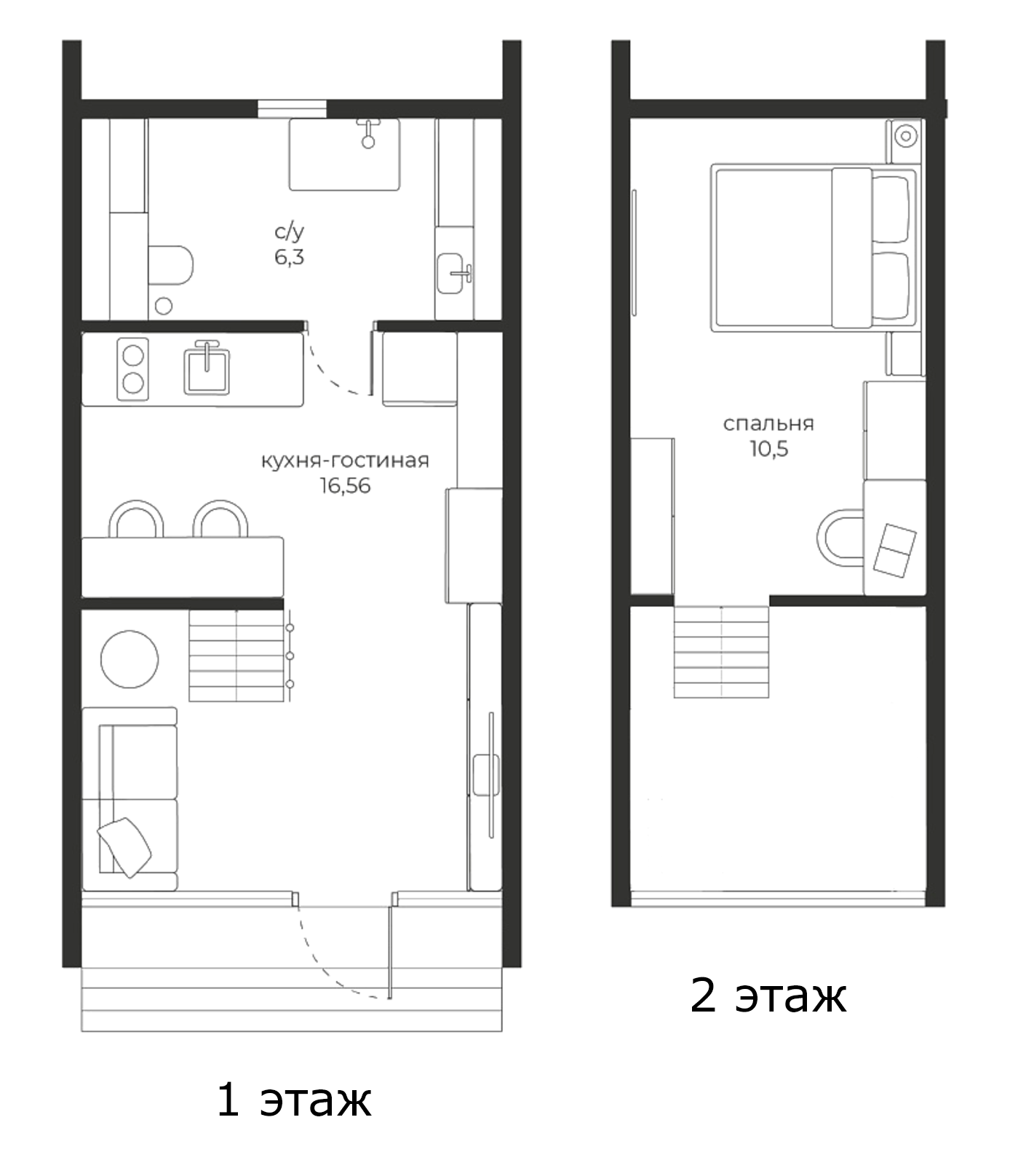 Планировка — Коттеджный поселок Михалево парк, 1-комн., 33 м²