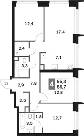 Планировка — Amber City, 4-комн., 87 м²