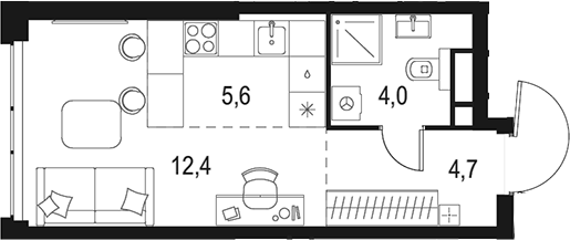 Планировка — Левел Мичуринский, Студия, 27 м²