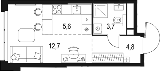 Планировка — Левел Мичуринский, Студия, 27 м²
