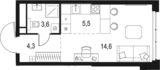 Планировка — Левел Мичуринский, Студия, 28 м²