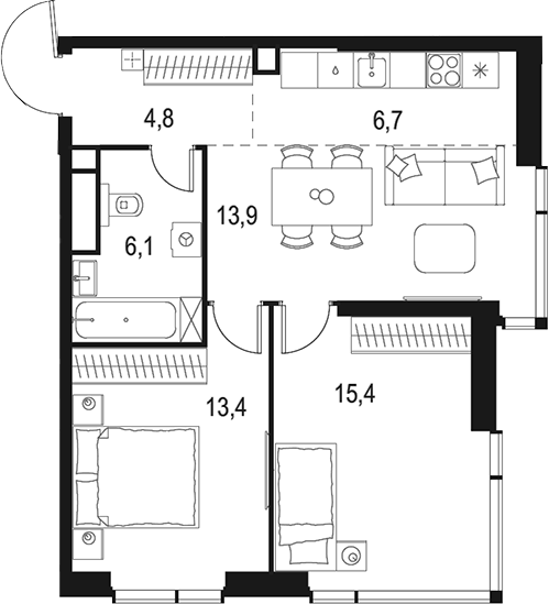 Планировка — Левел Мичуринский, 3-комн., 60 м²