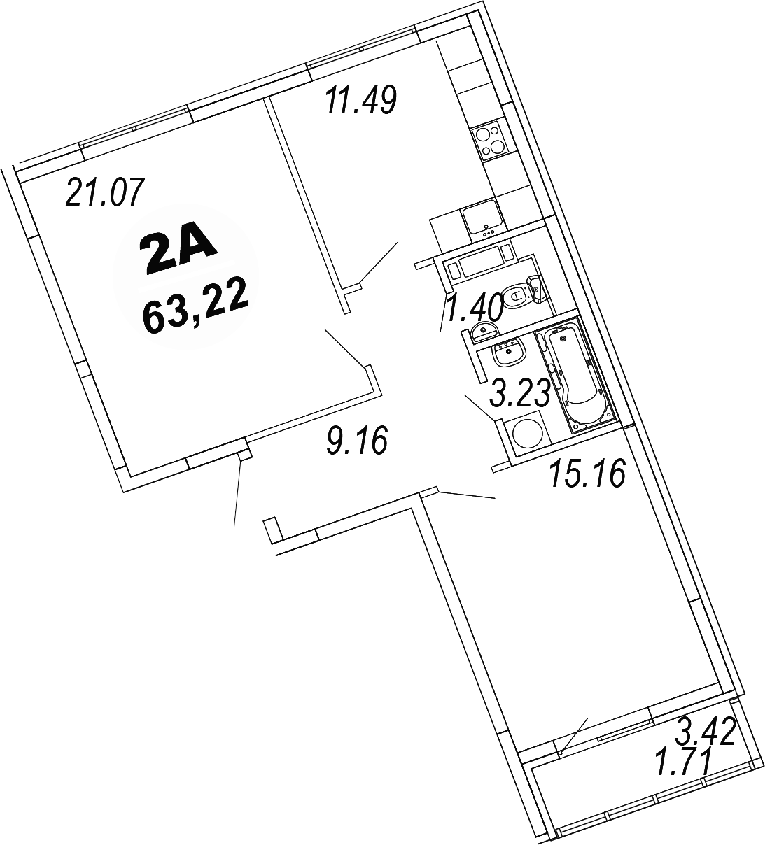 Планировка — Шолохово, 2-комн., 62 м²