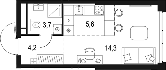 Планировка — Левел Мичуринский, Студия, 28 м²
