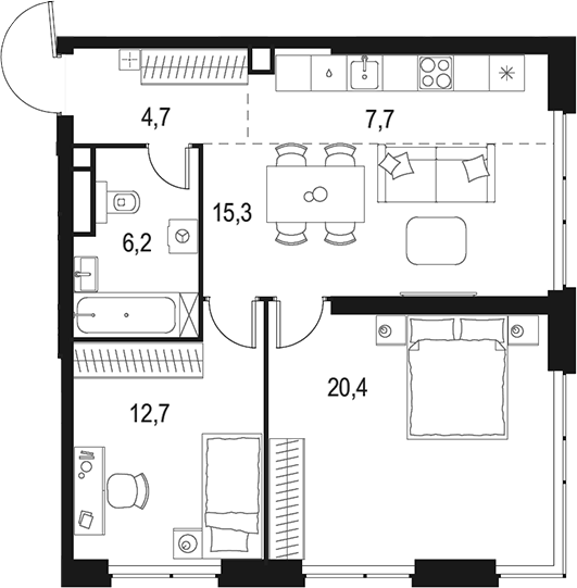 Планировка — Левел Мичуринский, 3-комн., 67 м²