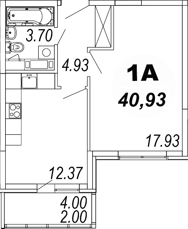 Планировка — Шолохово, 1-комн., 39 м²