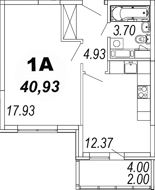 Планировка — Шолохово, 1-комн., 39 м²
