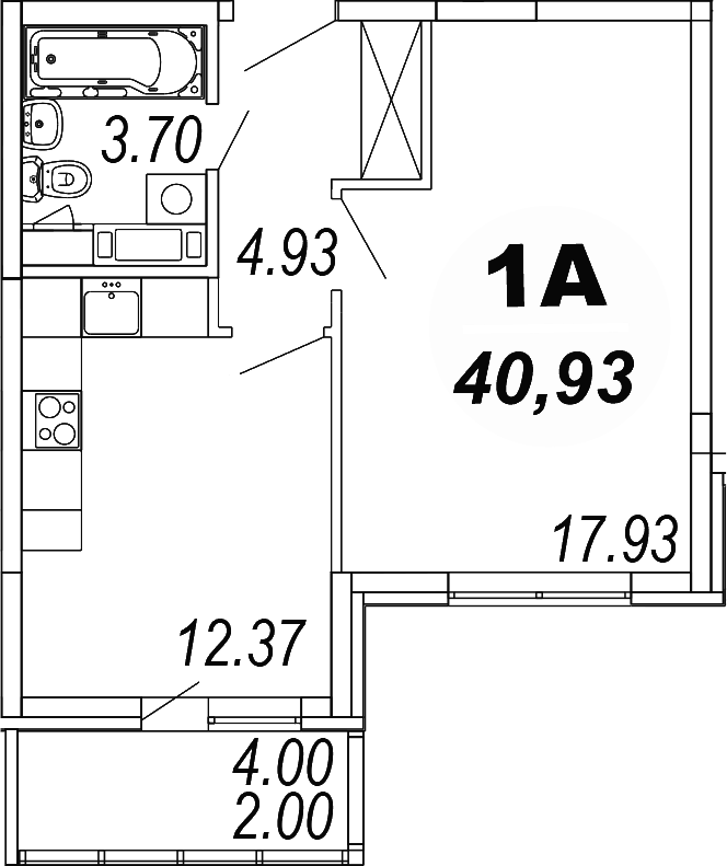 Планировка — Шолохово, 1-комн., 39 м²